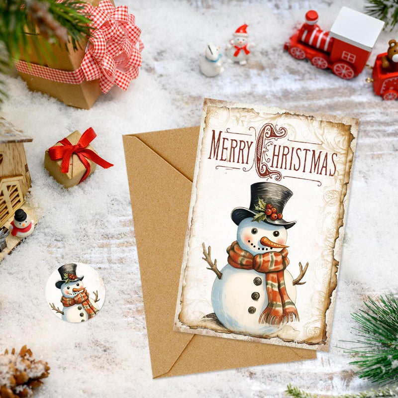 Whaline 40 Packs Christmas Vintage Greeting Cards Retro Xmas Tree Santa Snowman Blank Note Cards with Envelopes and Stickers For Winter Holiday Birthday Party, 4 x 6 Inch - Image 4